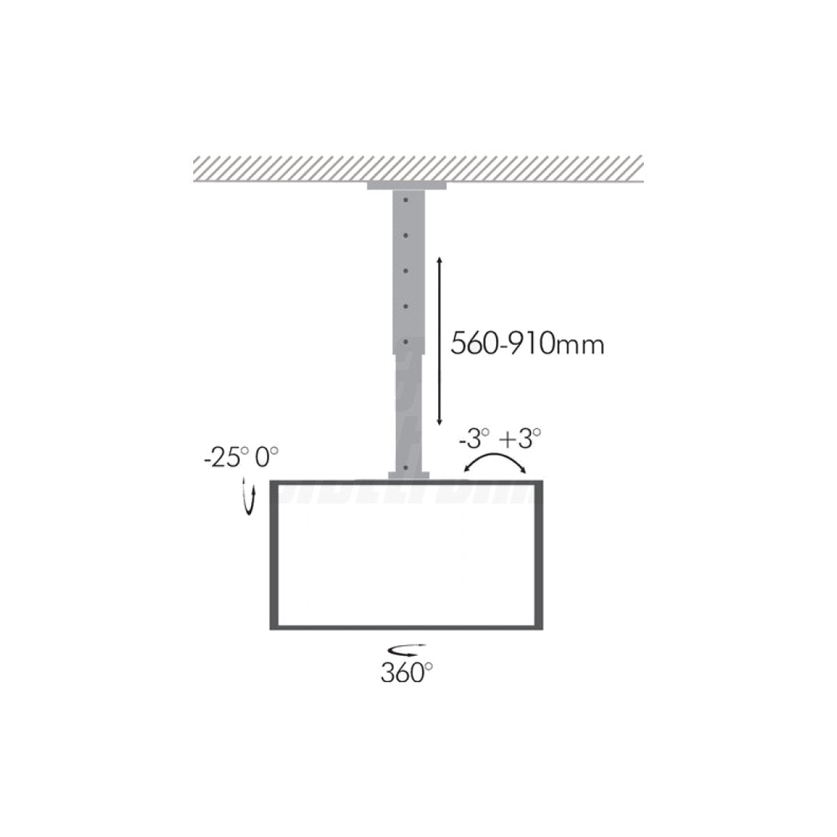 Supporto TV a soffitto - estensione telescopica e inclinazione