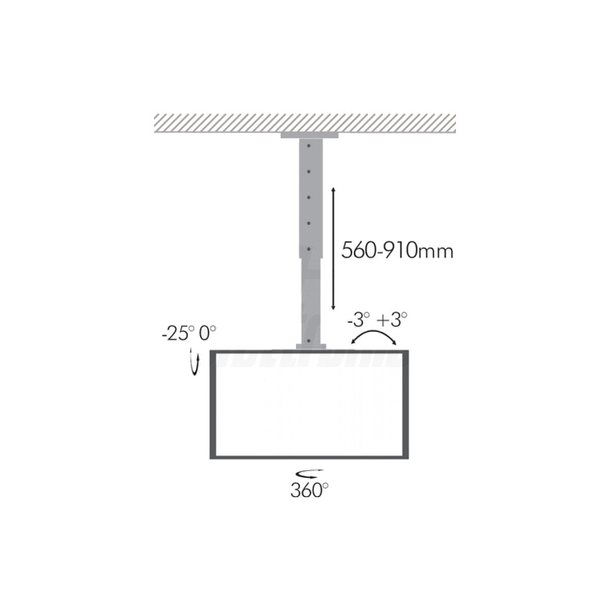 Supporto TV Soffitto Telescopico Orientabile 23-43 Pollici 50Kg