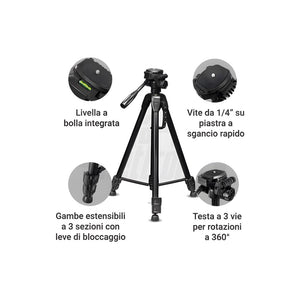 Treppiede fotografico telescopico 61-170 cm - caratteristiche principali