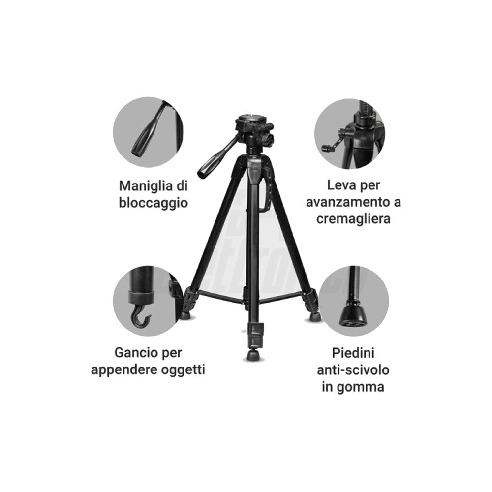 Treppiede fotografico telescopico 61-170 cm - dettagli e funzioni