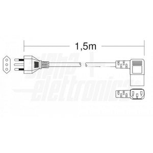 Cavo alimentazione 1,5mt presa tripolare angolare 90° IEC320 C13 spina 10A dritta