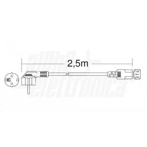 Cavo alimentazione tripolare IEC320 C13 2,5mt con spina schuko angolare salva spazio