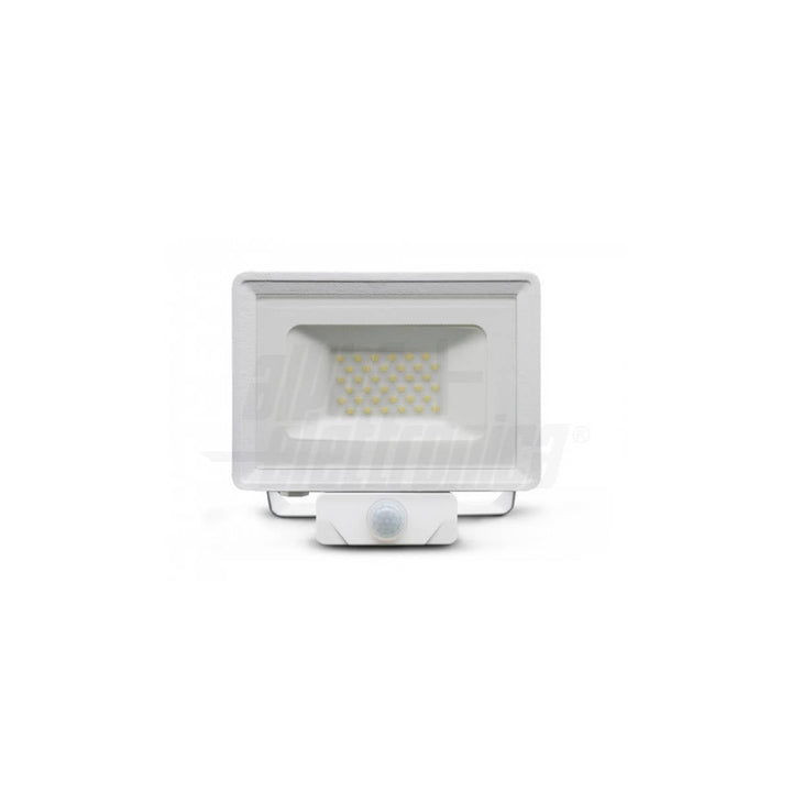 Faro Led Esterno Sensore Movimento 30W PIR Luce Naturale IP65 Slim, Colore Bianco