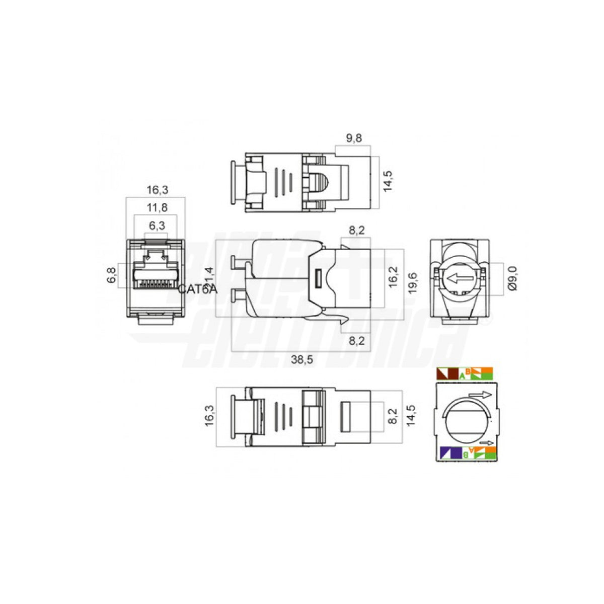 Keystone RJ45 Schermato Metallo Presa cat.6a FTP connessione senza utensile