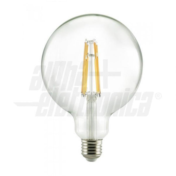 Lampada a filamento led globo E27 8W trasparente tutto vetro 1055 lumen luce calda 2700K  d.125mm