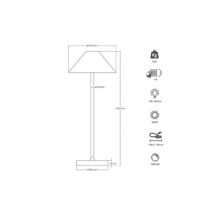 Lampada da Tavolo Design Ricaricabile Led Senza Fili 3W Liberty Touch Dimmerabile IP54