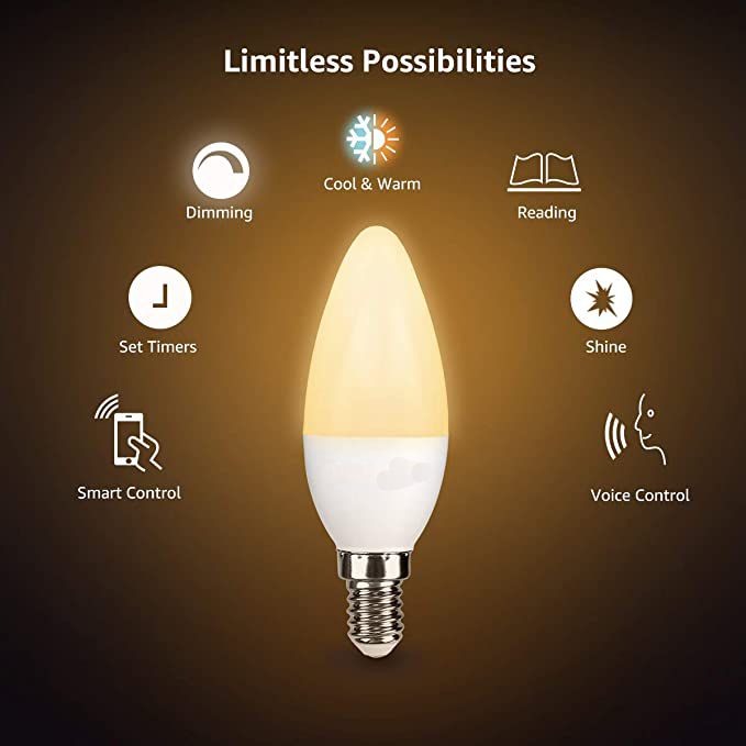 Lampadine Smart Alexa E14 Oliva Compatibili Wi-Fi 5W LED Dimmerabile CCT Bianco dinamico