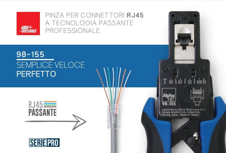 Pinza crimpatrice professionale in acciaio per lan ethernet RJ45 con tecnologia passante serie PRO - Oniroview