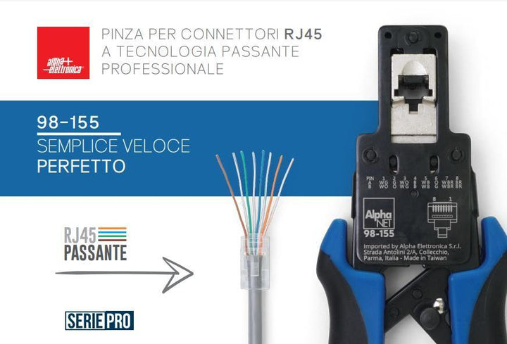 Kit Pinza crimpatrice professionale acciaio per lan ethernet RJ45 tecnologia passante + plug passanti