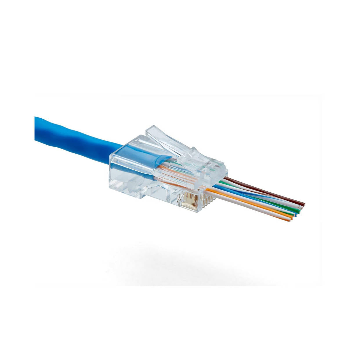 Plug RJ45 Spina Modulare Passante 8 Poli Cavi Rigidi e Trefoli CAT.6 Barattolo da 25 pezzi