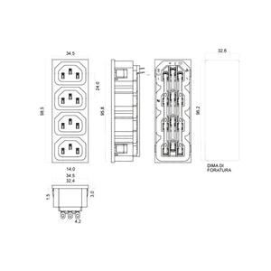 Presa Alimentazione PC da Pannello Tripolare Modulo 4 Prese