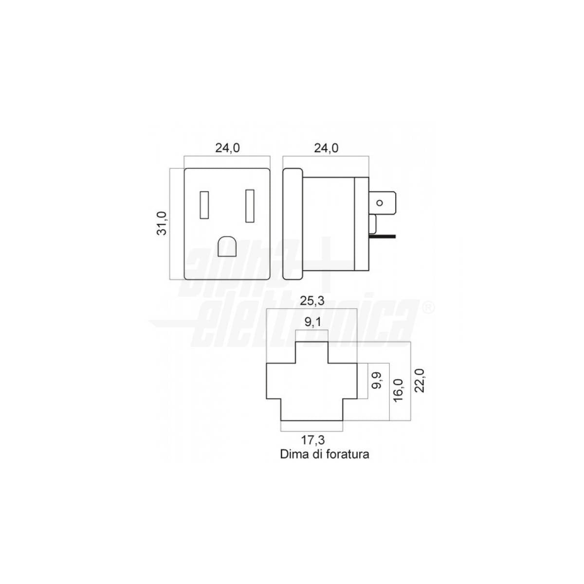 Presa Pannello Americana 3 Poli USA 15A 125V Innesto, Nera