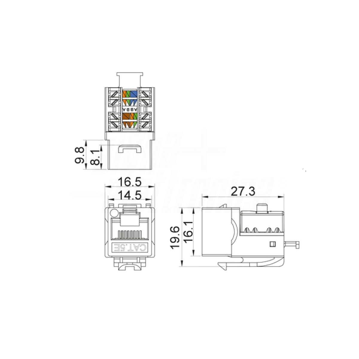 Presa RJ45 ethernet frutto keystone cat.5e utp non schermata connessione 110 IDC