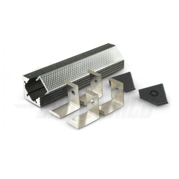 Profilo alluminio led angolare 2mt nero cover prismatico trasparente made in italy