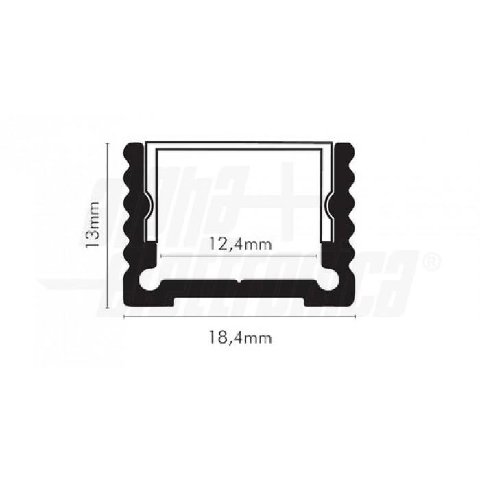 Profilo alluminio led piano piatto 2mt nero cover prismatico trasparente made in italy