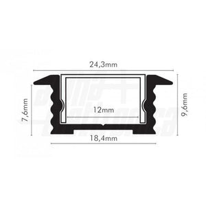 Profilo led incasso 2mt alluminio nero con cover nera PMMA made in italy black light