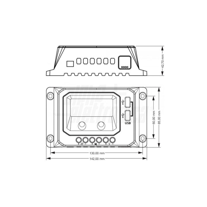 Regolatore di Carica Pannello Solare PWM 12V 24V 10A Display USB Crepuscolare