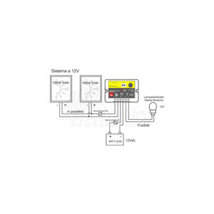 Regolatore di Carica per Pannelli Solari PWM 12 24Vdc 10A con Timer