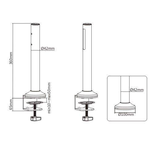 Set di 2 colonne in acciaio per montaggio su scrivania per pannello sistema SlatWall - Con morsetto - Oniroview
