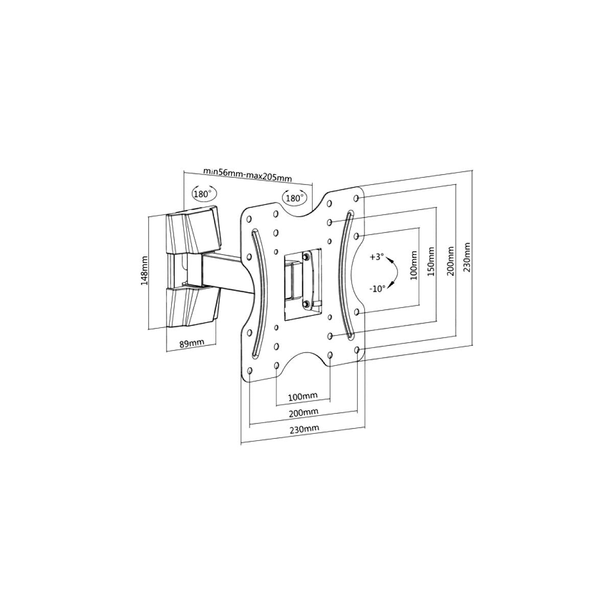 Supporto TV Parete Girevole 23 - 42 Pollici Acciaio Vesa 200x200 Portata 30kg