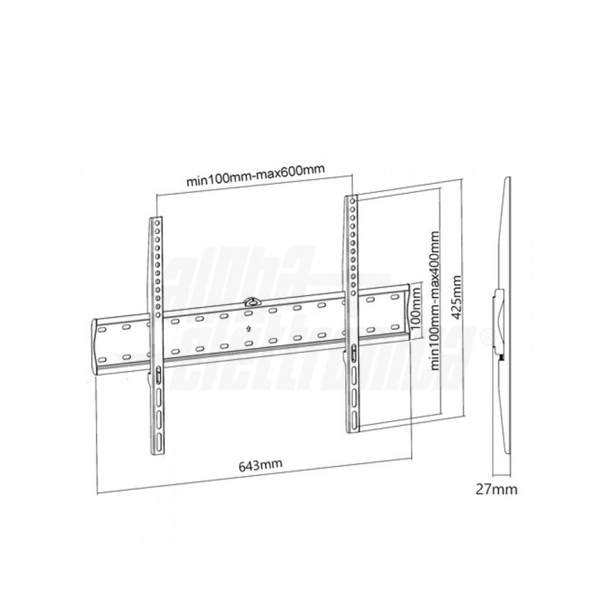 Supporto TV parete 37 - 70 pollici fisso acciaio vesa 600x400