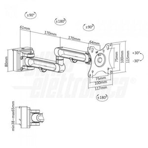 Supporto un braccio due snodi per Monitor Orientabile 17- 32 pollici per Sistema SlatWall