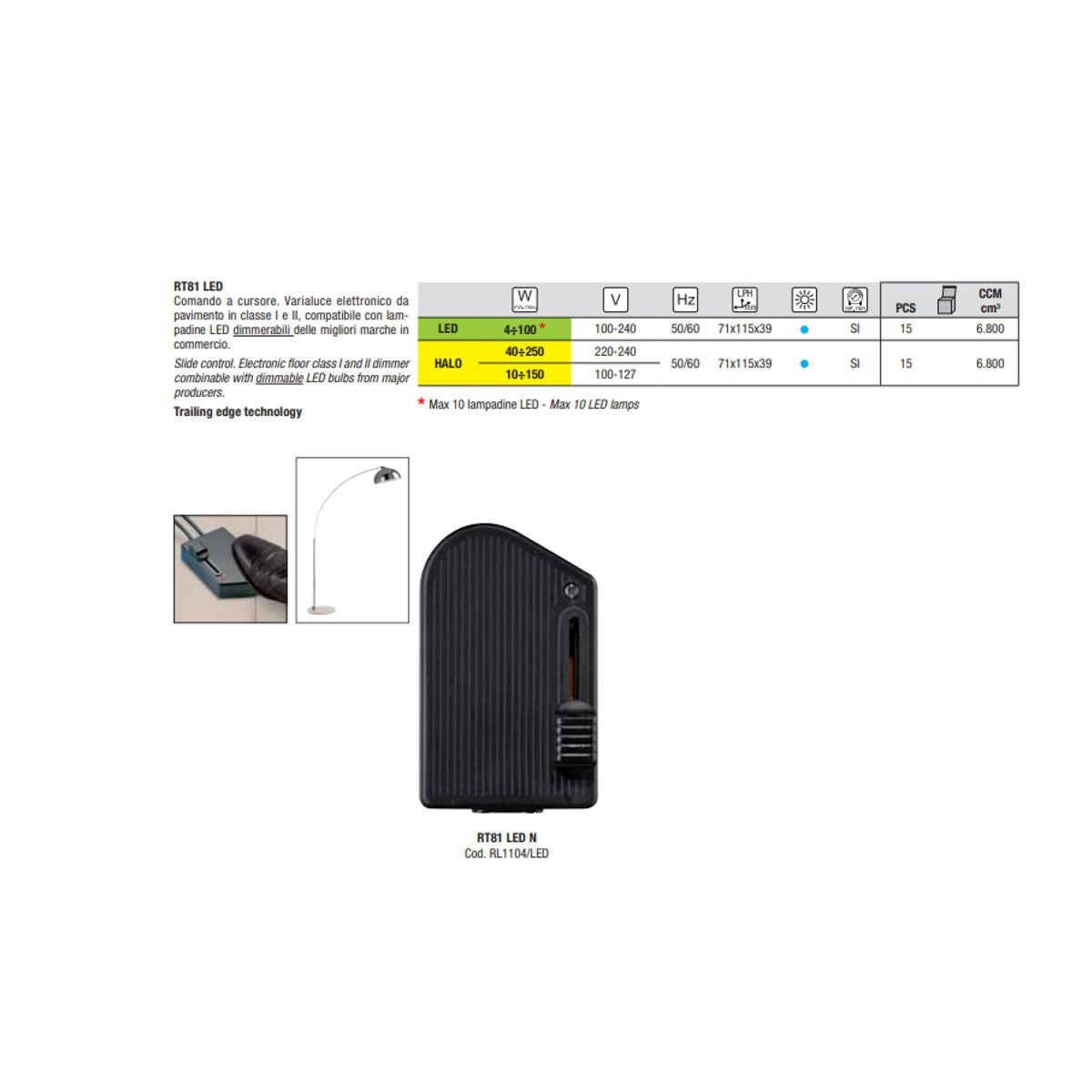 Varialuce Relco RT81 Dimmer a Pedale per Lampade Alogene e Led